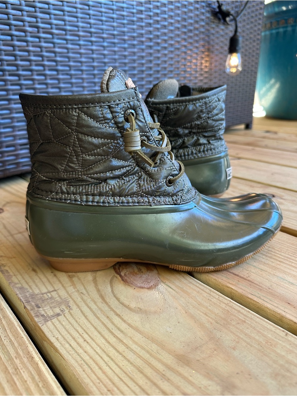 Sperry Top-Sider Saltwater Quilted Waterproof Duck Boots Olive Green Size 8